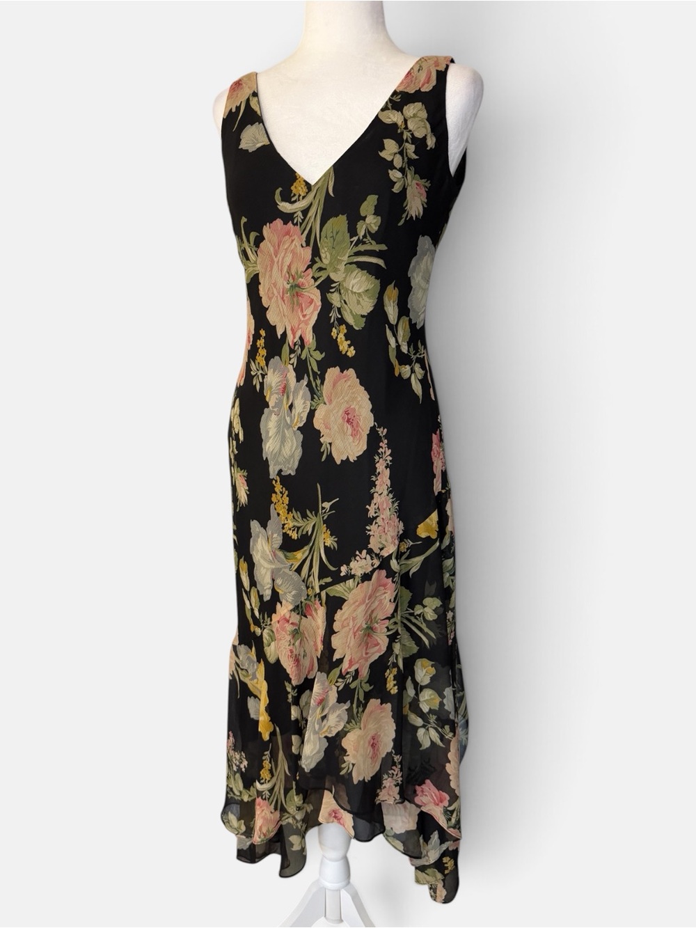Vintage 90’s Lauren Ralph Lauren Boho Grunge Floral Midi Dress